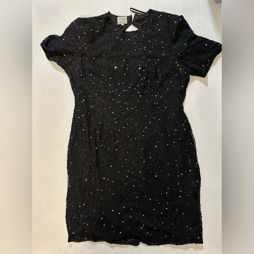 Vintage Stenay Plus Size Beaded Balck Silk Dress